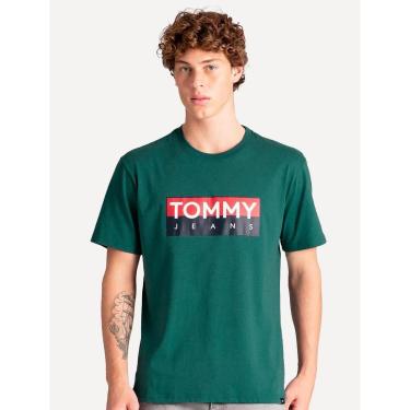 Imagem de Camiseta Tommy Jeans Masculina Regular Entire Logo Verde Escuro-Masculino