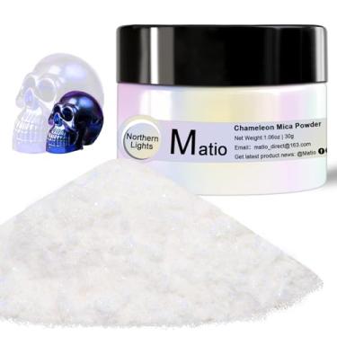 Imagem de Matio Pó de mica Chameleon, 30 g de pó cromado branco da aurora boreal, efeito perolado, pigmento de mudança de cor para artesanato em resina, tinta de vela de sabão, arte de unhas, maquiagem, bomba