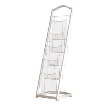 Imagem de ZzleoyuUUs-12 Suporte de exibição de brochura Suporte de jornais de ferro Rack de revistas Rack de informações Brochura Rack único Rack de exibição de livros e revistas Rack de armazenamento (branco