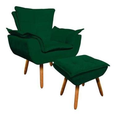 Imagem de Kit Poltrona + Puff Opala Decorativa Suede Verde - King Lar