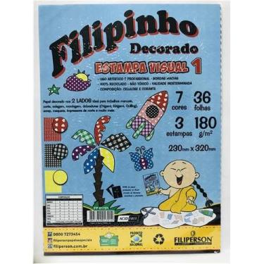 Imagem de Papel decorado visual 1 180g Filipinho 7 cores com 36 folhas - Filiper