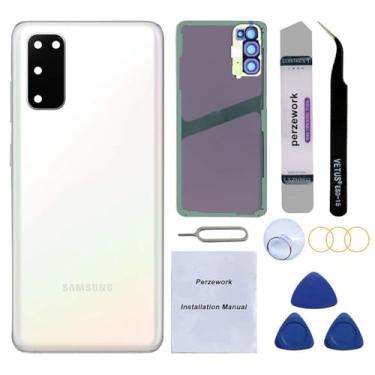 Imagem de Perzework Substituição de vidro traseiro OEM para Samsung Galaxy S20 6,2 polegadas com kit de ferramentas de reparo e adesivo pré-instalado (branco molde)