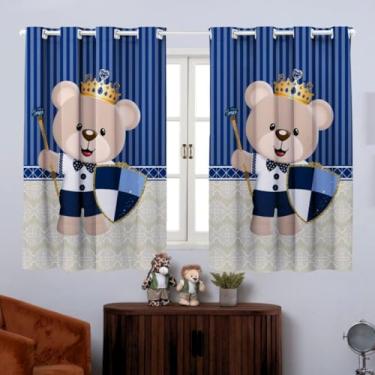 Imagem de Cortina Quarto Infantil Criança Pequena Bebe Berço Americano Nacional Menino P/Varao Basica Urso Principe Marinho