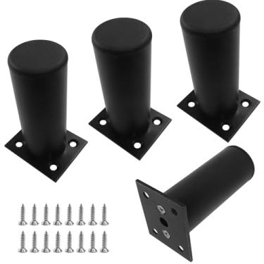 Imagem de Zorveiio 4 peças de pernas de móveis de liga de alumínio de 10 cm, pés de suporte redondos ajustáveis pretos com diâmetro de 3,8 cm para armário, sofá, mesa, cadeira, mesa, mesa, mesa e prateleiras de