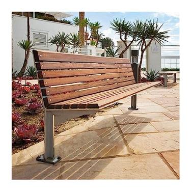 Imagem de Banco de jardim para pátio, banco de pátio ao ar livre, banco de 3 lugares com encosto, cadeira clássica ao ar livre banco de jardim com moldura de aço para parque, pátio, varanda, piscina, quintal