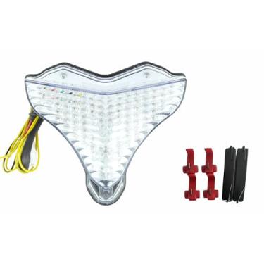 Imagem de Adequado para Yamaha YZFR1 2009-2010-2011-2012-2013-2014; luz traseira de freio de LED + indicadores de seta integrados; (transparente, estilo 2: lanterna traseira de LED + seta + 6 flashes iniciais)