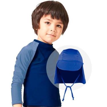 Imagem de Blusa Infantil com Boné Proteção Solar UV 50 Kit Praia Piscina Verao S