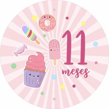 Imagem de Painel de Lona Redondo Mesversário Aniversário de 11 Meses Menina - Fa