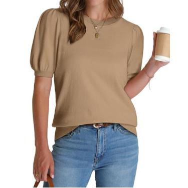 Imagem de Suéter feminino de manga curta Tops WIHOLL, cáqui, primavera e verão