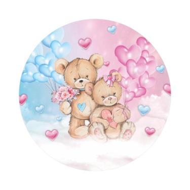 Imagem de Painel De Tecido Redondo Ursinhos Menino e Menina Balões Céu Com Nuven