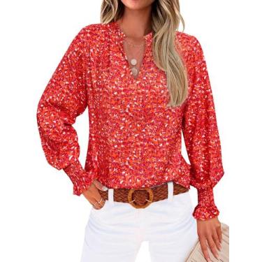 Imagem de Blusa feminina MASCOMODA com decote em V, floral, manga comprida, chif