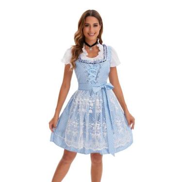 Imagem de Vestido Dirndl YTWS azul xadrez para mulheres de cosplay da Oktoberfes