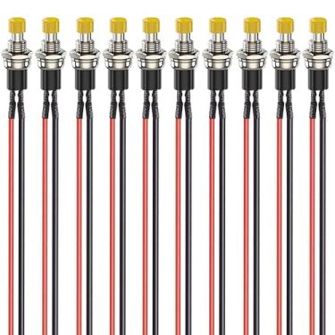 Imagem de Gebildet 10 Peças 7Mm 3V-6V-12V-24V-230V/1A Mini Botão De Pressão Momentâneo Pré-Cabeado, Spst Normal Aberto Liga/Desliga Botão Redondo De 2 Pinos Para Ferrovias Modelo Hobby (Amarelo)