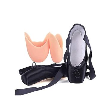 Imagem de Daydance Sapatilhas de bailarina com fita para meninas e mulheres com biqueira, Preto, 40