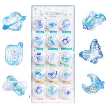 Imagem de Kawaii 3D Capsule Resin Stickers, Clear PVC Material, 9x20cm, Space, Moon, Ghost, Ocean Theme, Decorative Puffy Sticker Sheet for Phone Case, Scrapbook (Blue)