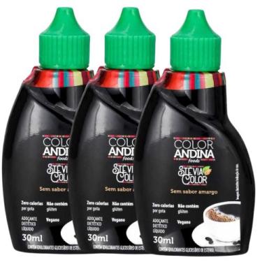 Imagem de KIT 3 unidades Adoçante Líquido Stévia Color Andina Foods 30ml 100 Nat