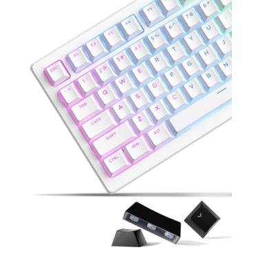 Imagem de SDYZ Teclas XVX Doubleshot PBT 60 75 100 por cento - Teclas brilhantes para teclados mecânicos, conjunto completo de 131 teclas, perfil OEM, retroiluminado - branco