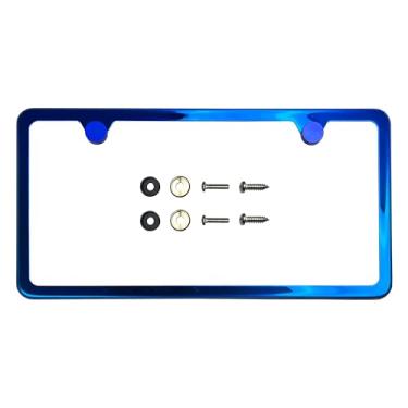 Imagem de T304 Moldura de placa de licença fina de aço inoxidável com dois furos – Acabamento polido espelhado 8K, resistente à ferrugem, design fino, ajuste universal, inclui tampas de parafuso, arruelas e
