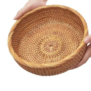 Imagem de Cesta de pão de vime para servir, cesta de frutas tecida à mão, cesta de vime natural para organizar pão, lanche, frutas, legumes, cozinha e balcão de jantar (médio)