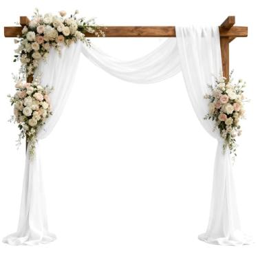 Imagem de Jevix Tecido drapeado para arco de casamento 73,7 cm x 45,7 m cortina de chiffon transparente branca para decoração de cerimônia de festa de aniversário de casamento (1 painel, 73,7 cm x 18 pés
