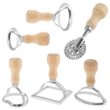 Imagem de HSHGZSR 6 peças Ravioli Carimbo Cortador Cortador Ravioli Conjunto de Rodas Ravioli Maker Cortador com Cabo de Madeira Conjunto de Carimbo Ravioli Molde para Máquina de Massa com Roda de Rolo