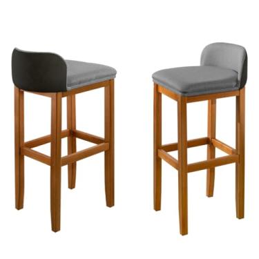 Imagem de Banqueta Ônix Resistente Madeira Eucalipto e Tecido Linho Preto