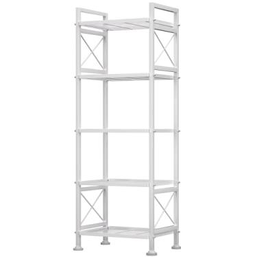 Imagem de GIOTORENT Prateleiras de armazenamento Pantry, rack de armazenamento de metal de 5 camadas com moldura lateral em forma de X, prateleira de arame resistente para cozinha, banheiro, lavanderia, 55 kg