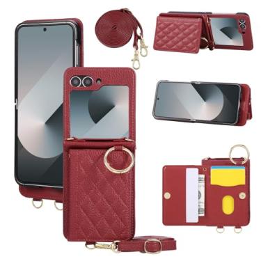 Imagem de Asuwish Capa para celular Samsung Galaxy Z Flip 5 5G 2023 capa carteira e alça de ombro transversal anel fivela suporte suporte cartão acessórios para celular ZFlip5 Z5 G Flip5 ZFlip 5Z mulheres
