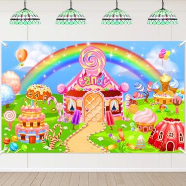 Imagem de Lecheme Candyland Pano de fundo Rainbow Candy House Pudim Bolo Sobremesas Candyland Banner para crianças, aniversário, doces, decorações de festa terrestre, fundo fotográfico