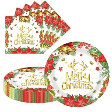 Imagem de 40 pratos e guardanapos de sobremesa de festa, pratos de papel de 23 cm e guardanapos de 16,5 cm para decoração de festa, serve 20 (Feliz Natal)