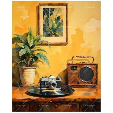 Imagem de TAOPAOLAB Kit de pintura de rádio retrô por números para adultos – Pintura vintage de rádio e câmera em tela 40,6 x 50,8 cm, conjunto de tinta acrílica, adequado para iniciantes, arte para decoração