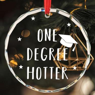 Imagem de Presentes de formatura para ela One Degree Hotter Master Degree Phd College High School Presentes de formatura para mulheres, presente de parabéns para homens, enfeite redondo de vidro de Natal