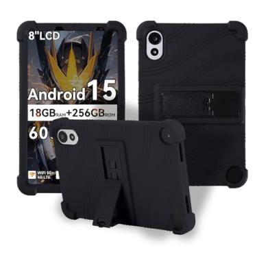 Imagem de Capa para tablet Blackview ZENO 1 de 8 polegadas, capa protetora de silicone macio, adequada para crianças, suporte ajustável, 4 cantos, à prova de choque, preta