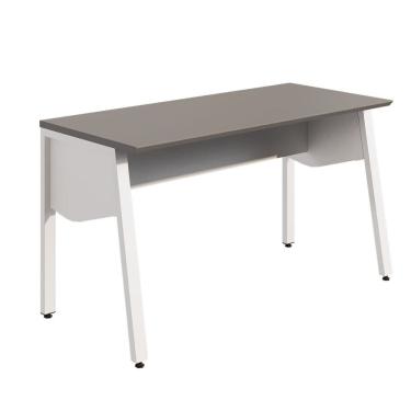 Imagem de Mesa Escrivaninha 135cm com Tampo Chanfrado e Pés Metálicos Industrial Executive Cinza Sagrado / Branco