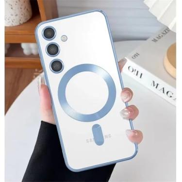 Imagem de Capa de silicone com glitter de luxo para Samsung Galaxy S25 Edge S24 S23 S21 Fe S22 Ultra Plus, capa magnética transparente macia (para S25Plus/azul claro)