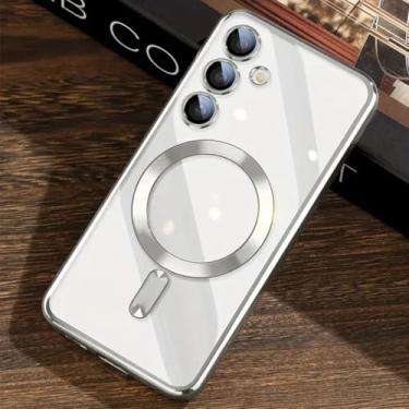 Imagem de Capa de silicone com glitter de luxo para Samsung Galaxy S25 Edge S24 S23 S21 Fe S22 Ultra Plus, capa magnética transparente macia (para S23Ultra/prateada)