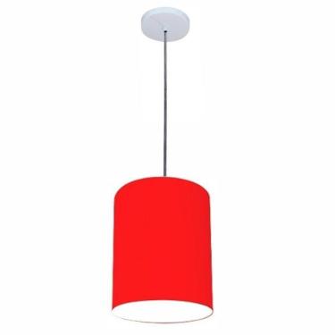 Imagem de Lustre Luminária Pendente Vivare Free Lux Pe-4103br Cúpula Em Tecido 15x20cm Vermelho Canopla Branca E Fio Cristal