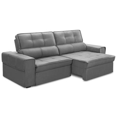 Imagem de Sofá Retrátil Reclinável Para Sala 3 Lugares 210cm Samir F04 Veludo Cinza Escuro - Lyam Decor