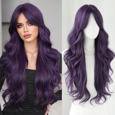 Imagem de Perucas 7JHH Purple Long Water Body Wavy 80cm com franja de cortina - 