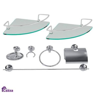 Imagem de Kit Banheiro Acessórios Completo Aço Inox 7 Peças Prateleira