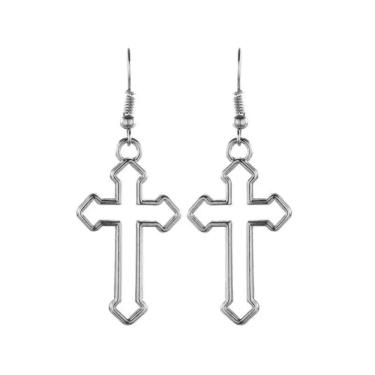 Imagem de Brinco Prateado Pingente Crucifixo Cruz