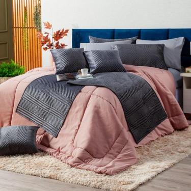 Imagem de Kit Edredom Tóquio Rosê Queen 03 Peças - Dupla Face Percal 200 Fios - 