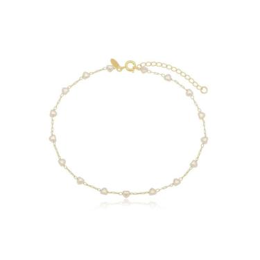 Imagem de Tornozeleira Pérola Coração Banhada A Ouro 18K