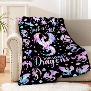 Imagem de Cobertor de dragão, presente para mulheres e crianças, roupa de cama leve e aconchegante de pelúcia macia para sofá, cama e sala de estar 101,6 cm x 127 cm para crianças