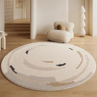 Imagem de Tapetes estilo creme para sala de estar, macios e fofos, redondos, decoração de quarto, penteadeira de luxo, tapete grosso e felpudo (100x100 cm/F)