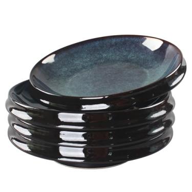 Imagem de LIUYWYHCF Tigelas de massa de cerâmica, conjunto de 4, tigelas de macarrão com esmalte reativo, tigelas grandes e largas para saladas, sobremesas e frutas, pode ir ao micro-ondas, lava-louças e forno