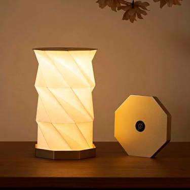 Imagem de Lâmpada portátil para presentes de viagem com regulador de toque, lâmpada de viagem quente, lâmpada de papel dobrável, luminária de mesa recarregável com bateria pequena para quarto, sala de estar