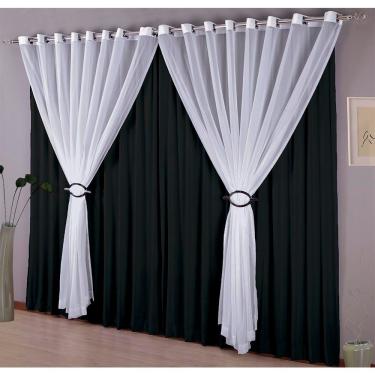 Imagem de Cortina Istambul 300x250cm Com Voal Preto E Branca Sultan