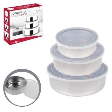 Imagem de Kit 3 Potes Aço Inox Com Tampa Hermetica Organizadores Cozinha Funcional Exclusivo