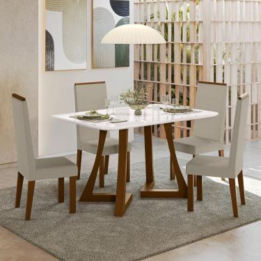 Imagem de Sala Jantar Ana 136cm Vidro 4 Cadeiras Linho Claro Livia Âmbar/Off White